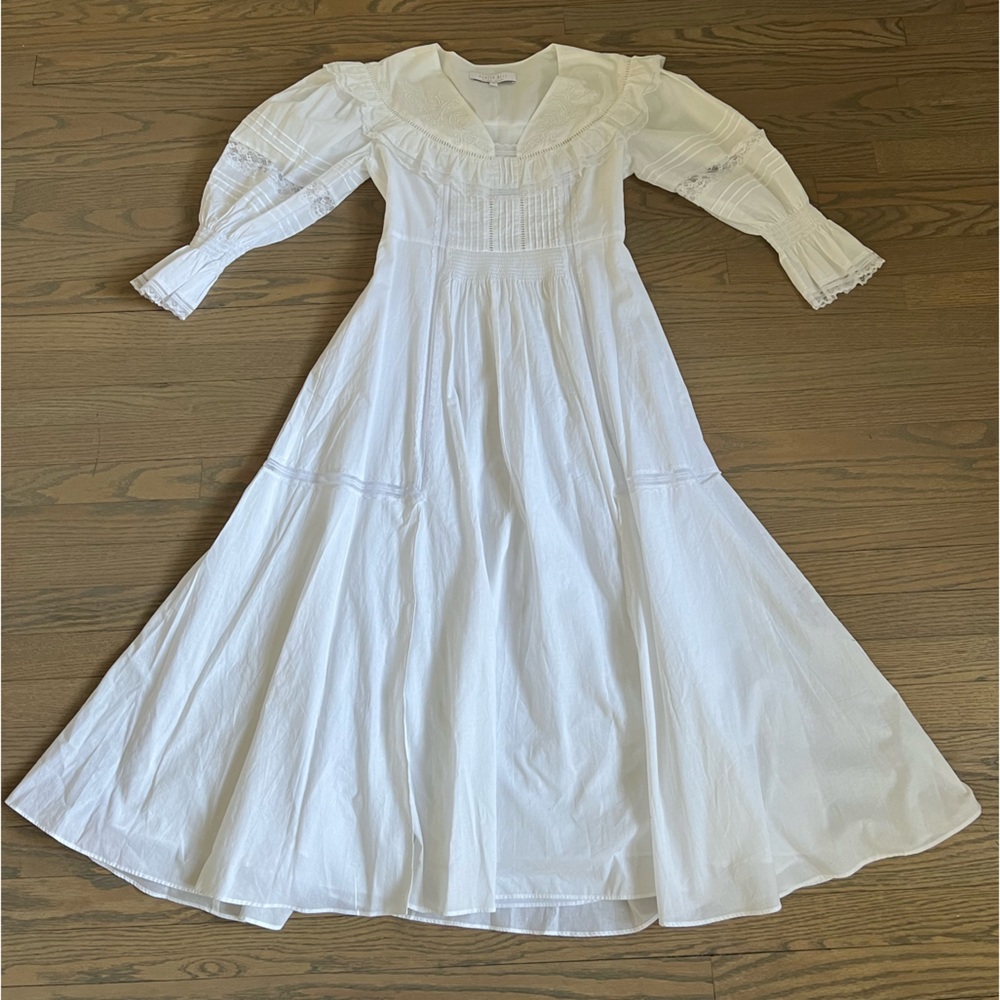 Hunter Bell Long Sleeve White Linen Maxi Dress